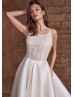 Beaded Ivory Satin Cross Back Wedding Dress